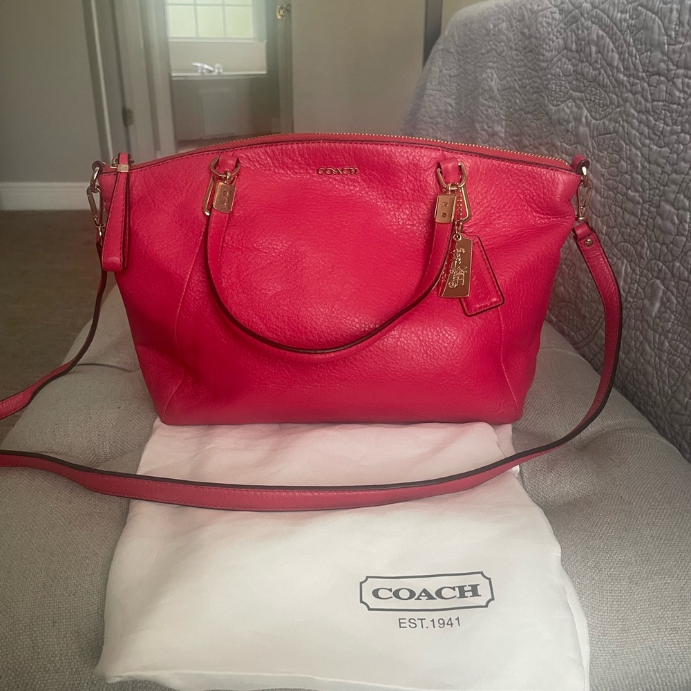 Coach Light Red Leather Women's Handbag with Crossbody Strap